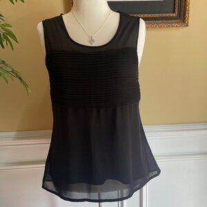 Women's Black Synthetic Top Size M Semi-Sheer Lined Pleated Bodice Keyhole Back